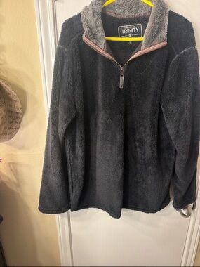 Trinity Charcoal Black Half-Zip Teddy Jacket with Grey Sherpa Collar